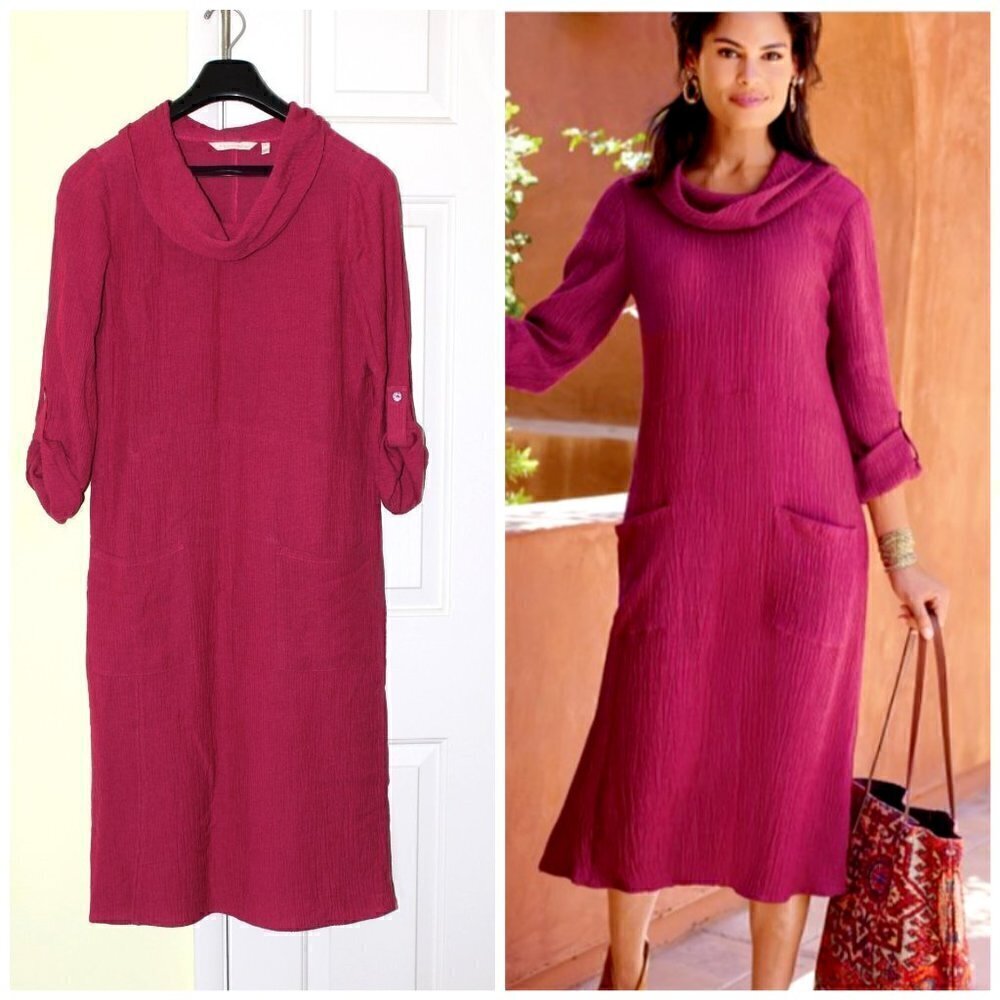 Soft Surroundings Everly Gauze Midi Dress Burgundy Tunic Size S/M Shapeless